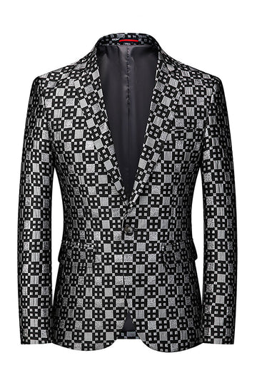 Blazer noir à carreaux crantés à un bouton Blazer pour homme